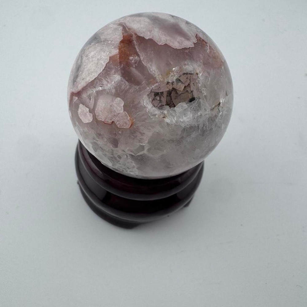 Cherry Blossom Flower Agate Sphere with druzys and quartz